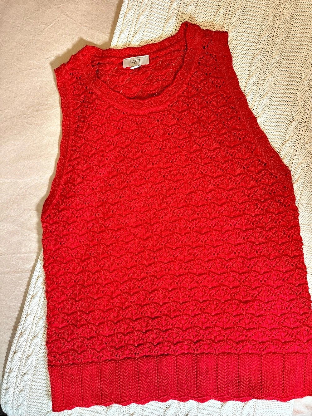LOFT Cotton Open Knit Tank Sweater in Red Size Medium